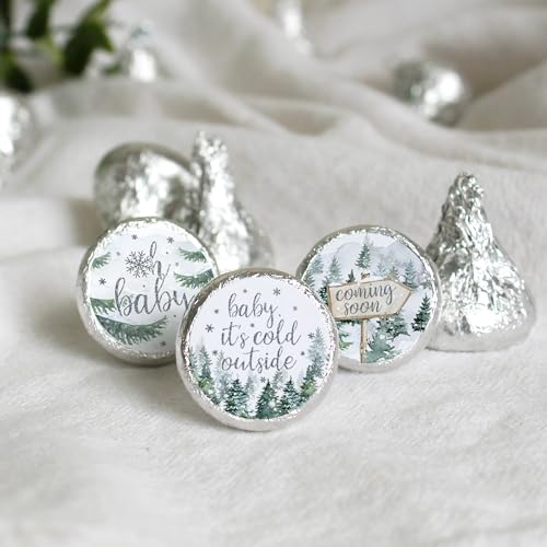Baby It's Cold Outside Baby Shower Chocolate Kisses Party Favor Candy Stickers, Winter Wonderland Shower - 180 Count