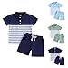 Toddler Kids Summer 2 Piece Outfits Casual Striped Short Sleeve Lapel T-Shirt Matching Shorts Set for 2-5 Years