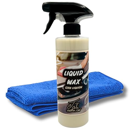 Tati System Car Cera Líquida Carnauba | Abrillantador Carrocería | Protección Pintura Coche | Aplicación Rápida y Sencilla | Repele el Agua | Bayeta de Regalo | 500ml