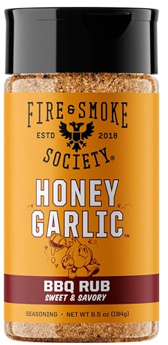 Fire & Smoke Society Honey Garlic BBQ Rub | Seasonings and Rubs for Smoking and Grilling | Pulled Pork Ribs Chicken, Burgers, Dry BBQ Rubs Spices | Honey Garlic, Brown | M 6.5 oz