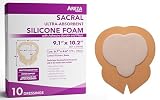 Areza Medical - Silicone Foam with Super-Absorbent Layer - Wound Dressing - Waterproof - with Adhesive Border - Sterile - Designed for Sacral Wounds - 9.1' x 10.2' - 10 PCS per Box