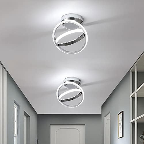 CANEOE Modern Led Ceiling Light Fixtures, 30W Creative Round Led Ceiling Lamps with Chrome Finish, 6000K Close to Ceiling Lighting Fixture for Hallway Aisle Living Room Bedroom Lights