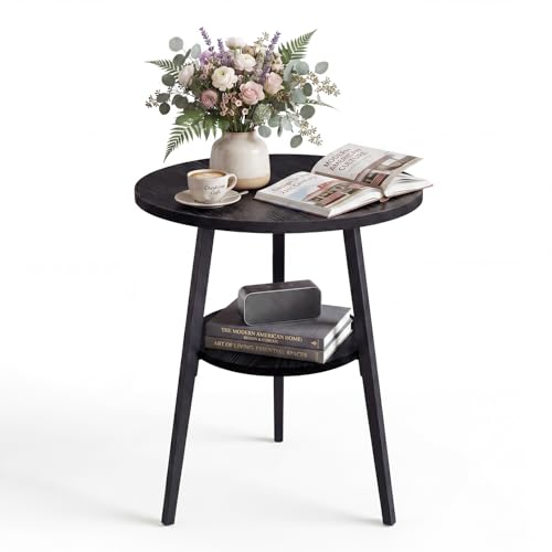INHABIT UNION Small Round Side Table, End Tables Living Room, Black