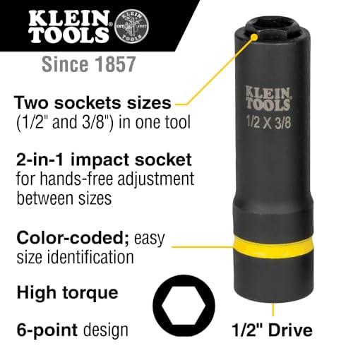 Klein Tools 66061 2-in-1 Deep Impact Socket, 6-Point 1/2-Inch and 3/8-Inch Hex Socket, use with Impact Wrenches BAT20-CW, BAT20-CW by KLEIN TOOLS - Image 2