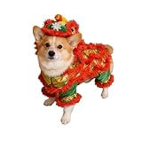 2026 Chinese New Year Dog Costume - Sequined Lion Dance Outfit ，Lion Dance Dog Costume Chinese New Year Dog Outfit Cat Clothing (Red, s)