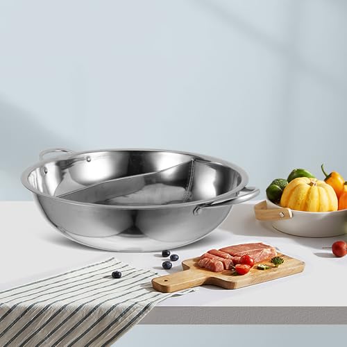 Casserole hot pot chinois en acier inoxydable argenté durable avec double compartiment - 8