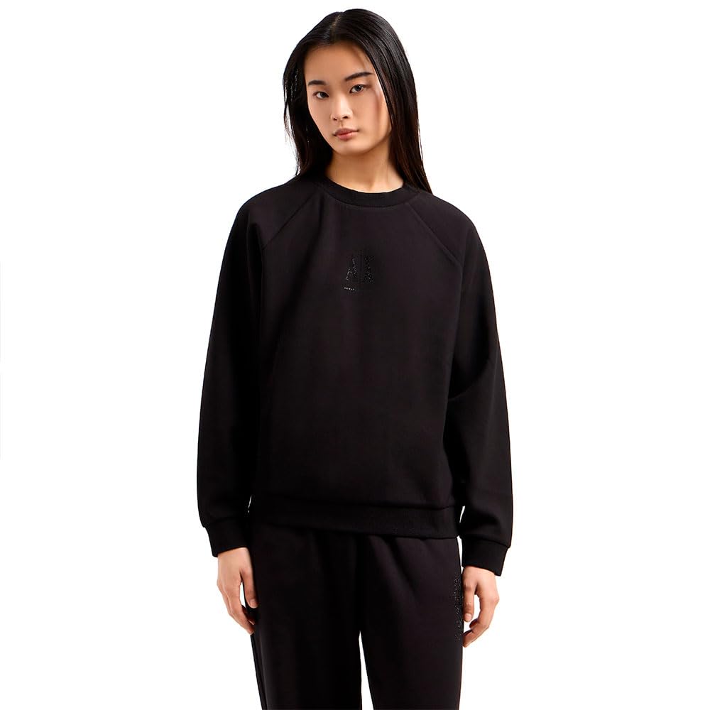 Armani Exchange Women's Black Icon Project, Shiny Logo, Crewneck Sweatshirt, Xl