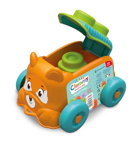 Image of Clementoni Soft Clemmy - Touch and Play Sensory Puppy, Children 6-36 Months, Fox Shaped Binder Basket with 4 Bricks, Early Childhood Game, Develops Manual and Touch, Made in Italy, 17487