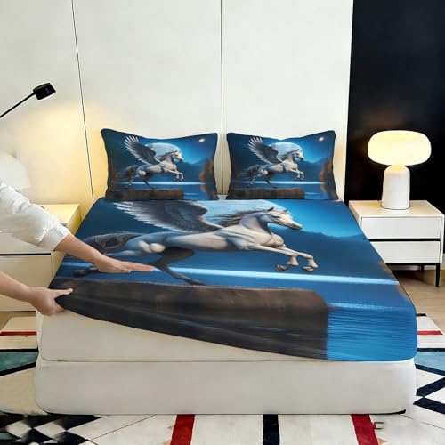 Drap-housse Pégase lit adulte microfibre 3D grande profondeur 200x200