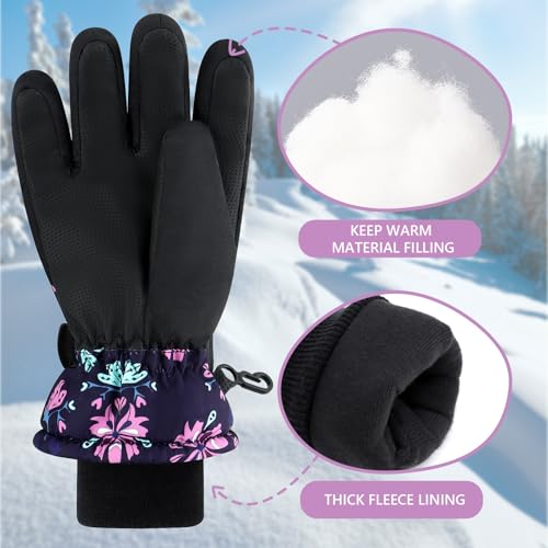Image of Duoyeree Kids Waterproof Ski Gloves Warm 5-Fingered Winter Accessories for Boys & Girls Aged 4-13.