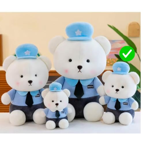 Image of Storescent Plush Police Bear Stuffed Animal, White Dsp Petrol Teddy Bear with Blue Cap and Uniform, Soft Cuddly Toy