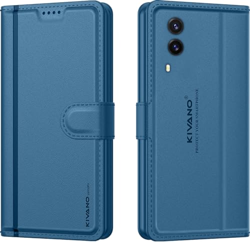 Image of KIVANO LUXE Compatible for Vivo V21e 5G Luxury Handmade Leather Magnetic Flip Folio Case | Card Holder & Kickstand | Slim Protective Cover | Unisex - Blue