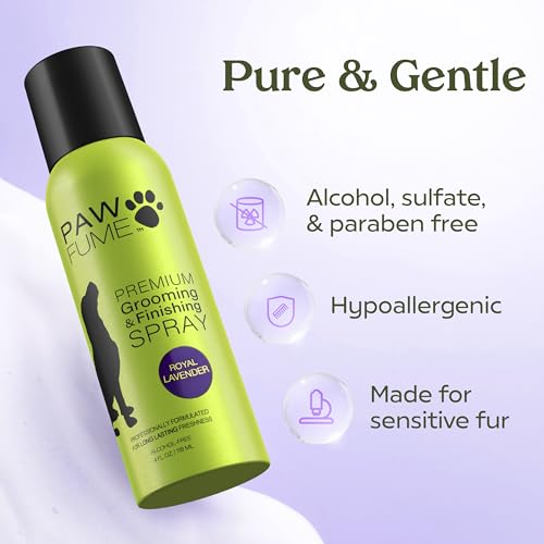 Image of PAWFUME Dog Detangler Grooming Spray, Royal Lavender, 2-Pack - Keeps Pups Fresh All Day - Hypoallergenic, Alcohol-Free, Detangling & Moisturizing - Salon-Quality Dog Necessities for Coat & Fur Care
