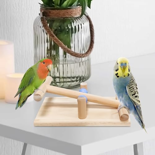 Cileznw インコ用 鳥のおもちゃ | 木製バードトレーニングシーソー | オウム セキセイインコ コザクラインコ 向け 知育玩具 バランス遊具