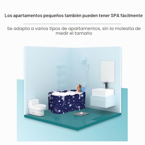 Miniatura 7 de Bañera Plegable Para Adultos Y Niños Bañera Familiar Portatil Con Soporte De Aleación Engrosado Y 2 Tubos De Drenaje, 125x55x54cm Azul 125cm