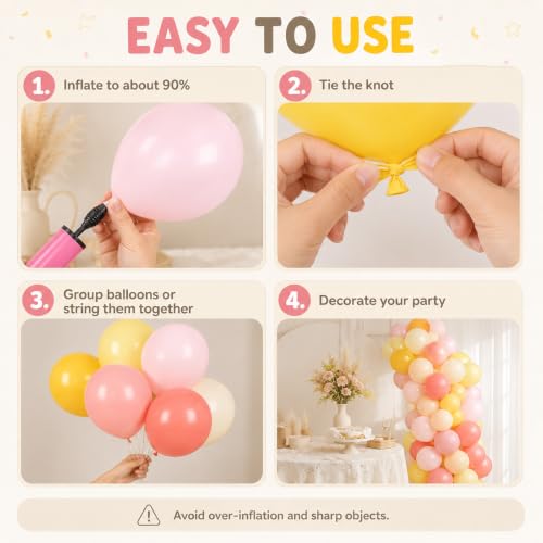 Image of Pink and Yellow Balloon,50PCS 12 Inch Boho Pink Balloons Retro Orange Pastel Pink Yellow Nude Ballons for Girls Birthday Autumn Baby Shower Wedding Engagement Flower Fall Party Decorations