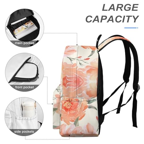 Peach Peony Printed Backpack Water-Resistant Pack Bulk Backpack Lightweight Travel Backpack4