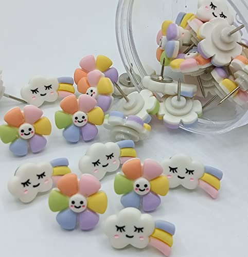 Afagarly Decorative Push Pins, 20 Pcs Creative Thumb Tacks Handmade Resin Pin For Corkboard Diy Cute Clouds Flower Sharp Pins Drawing Pin For Bulletin Board Wall Map Photo Memo Office Accessories #TOP3