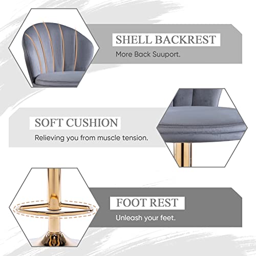 Kinffict Velvet Bar Stools Set Of 2, Upholstered Swivel Bar Stool, Height Adjuatble Barstools, Modern Dining Bar Chairs For Kitchen Island, Bar, Counter, Dining Room, Restaurant (Grey) #TOP4