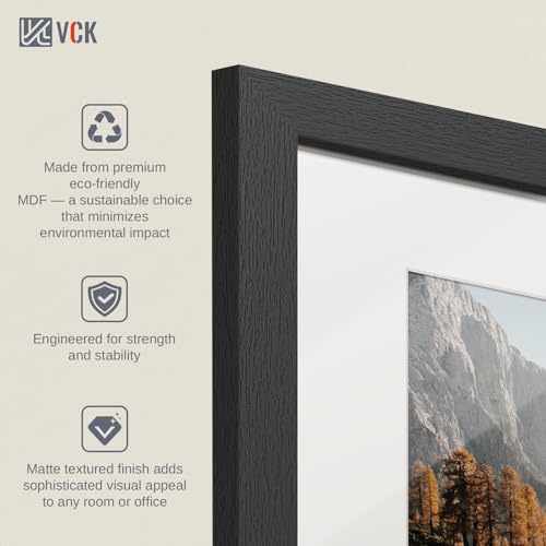 Image of VCK 8x10 Picture Frame Set of 6, Black Wood, 5x7 Mat, Glass, for Artwork