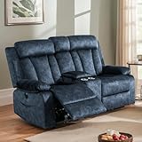 PALLOME Power Reclining Loveseat with Heat & Massage, Dual Recliner Sofa with Console, Cup Holders, USB & Type-C Ports, 2 Seater Electric Reclining Couch for Living Room, RV (Blue, 2 Seat)