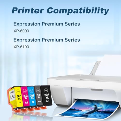 MYTONER Remanufactured Ink Cartridge Replacement for Epson 302XL T302XL Printer Ink for XP-6100 XP-6000 XP6100 XP6100 Multipack (Black, Photo Black, Cyan, Magenta, Yellow, 5 Pack) 302 Ink Cartridges