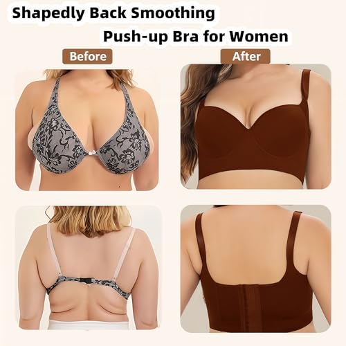 Image of Women's Push Up Bra Hide Back Fat Full Coverage Bras with High Support Plus Size T-Shirt Bra for Smoothing Back