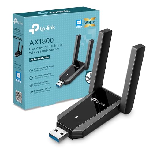 TP-Link Archer TX30U Plus WiFi 6 WiFi USB 3.0 AX1800Mbps, 2 Antenne ad Alto Guadagno Multi-Direzionale, Wireless Dual Band 5GHz 1201 Mbps+ 2.4GHz 574 Mbps, Supporta Windows 11/10, MU-MIMO, O