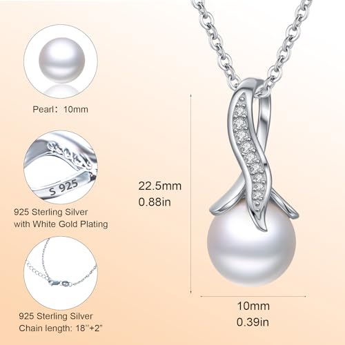 10mm Pearl Necklace 925 Sterling Silver Jewelry 5A Cubic Zirconia Pendant Necklace Best Gifts for Mom Women Girlfriend Grandma Friend Lover Her Wedding Birthday Anniversary Engagement Valentine's Day — view 6