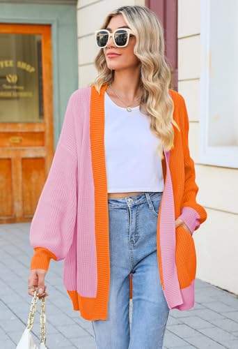 Pink Queen 2025 Fall Long Cardigans for Women Batwing Sleeve Open Front Ribbed Knit Oversized Cardigan Sweaters with Pockets2
