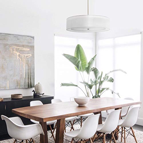 Vonluce 3 Light Double Drum Pendant Light, 20" Brushed Nickel Convertible Semi-Flush Mount Drum Ceiling Light Fixture For Kitchen Island Dining Table Bedroom, Modern Hanging Lights Chandelier #TOP2