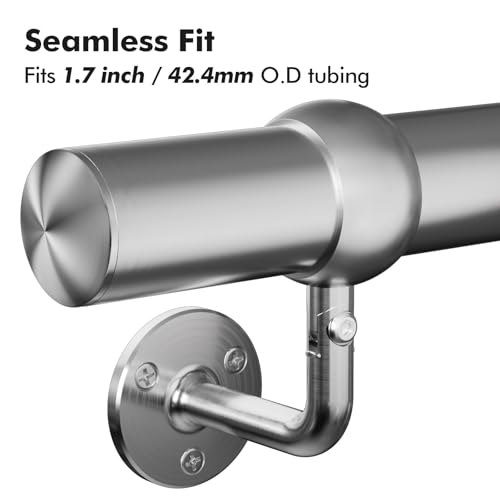 Stair Handrail Bracket for 1-11/16 inch Pipe, 304 Stainless Steel 180° Rotating Railing System Hardware, Hand Rail Kit Fittings for Staircase Indoor House Decor Outdoor - Silver - Thumbnail 4