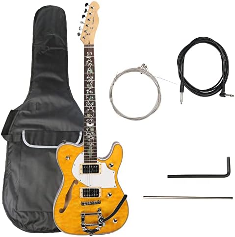 ZUWEI Semi Hollow Electric Guitar Custom Shop 22 Frets, Maple Top Purplewood Fingerboard Canada Maple Neck Flower Inlay(yellow)