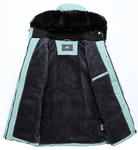 MOERDENG Women's Warm Winter Puffer Coat Thicken Fleece Lined Down Jacket Faux Fur Detachable Hood Snow Parka3