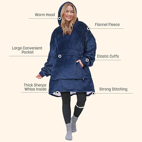 Catalonia Oversized Blanket Hoodie Sweatshirt, Wearable Sherpa Lounging Pullover for Adults Women Men