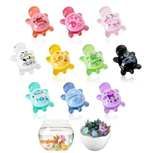 LUMOOM 10 Pezzi di Mini Tartarughe Luminose Figure di Harz, Tartarughe Leggere da 4,6 Cm, Animali Marini Luminosi, Decorazione Fai -da -Te per Giardino, Acquario E Paesaggio (Modello)