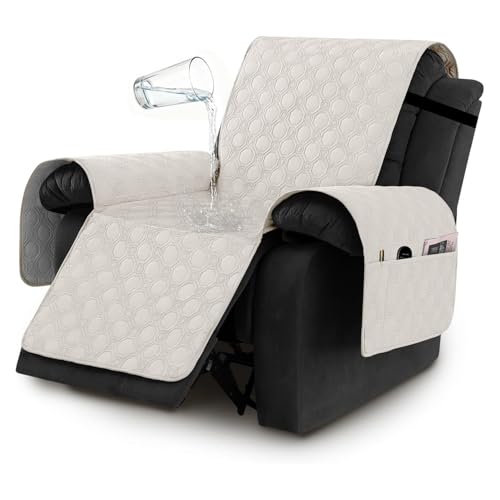 H.VERSAILTEX 100% Waterproof Recliner Chair Covers, Recliner Covers Non-Slip Stay in Place, Thick Cover for Recliner Chair with Pocket, Dog Couch Cover Protector Washable(Beige, 23")