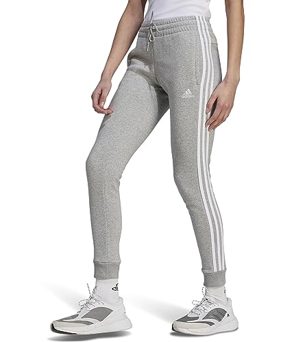 Adidas Women's Essentials 3-Stripes Fleece Pants, Medium Grey Heather/White, Small