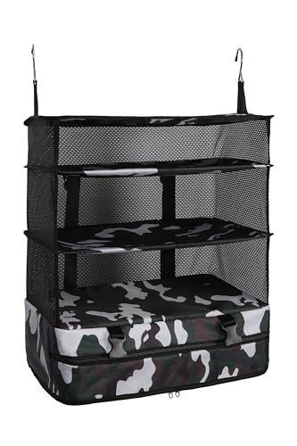 Elezay - Cubos de embalaje colgantes, estantes portátiles para armario, organizador de ropa de compresión plegable para equipaje de mano con material perforado transpirable, XL, camuflaje