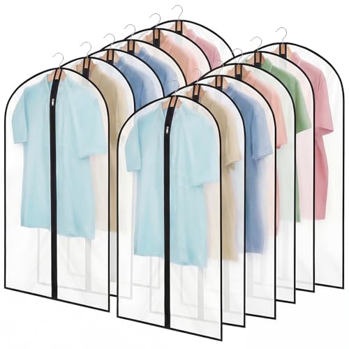 12 Pack PEVA Garment Bags for Clothing Storage & Travel