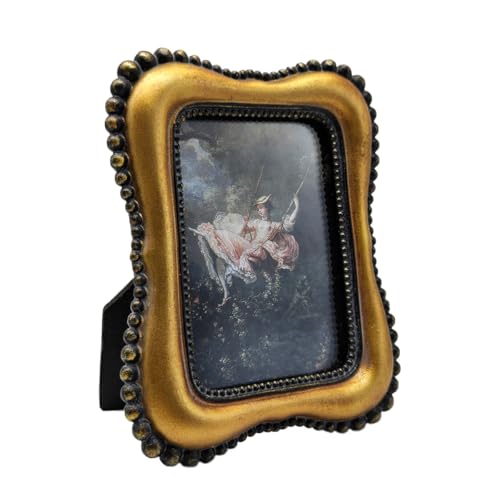 YULINK Kleiner Vintage-Bilderrahmen, 6,3 x 8,9 cm, Antik-Bronze-Gold, winziger kunstvoller Bilderrahmen, für Tischplatte und Wand… – Ansicht 6
