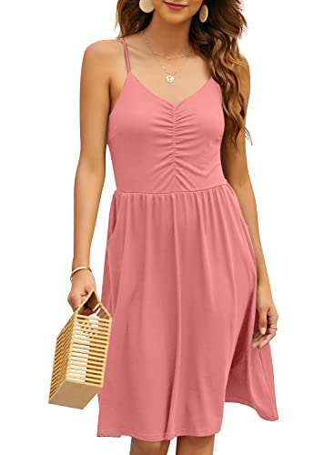Image of YATHON Casual Dresses for Women Sleeveless Cotton Summer Beach Dress A Line Spaghetti Strap Sundresses with Pockets