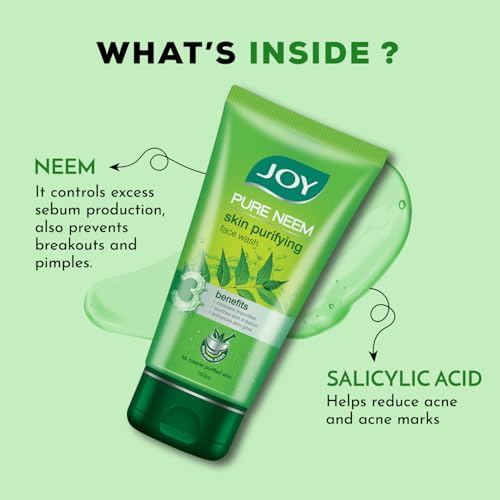 Image of Joy Skin Purifying Neem Face Wash for Oily & Acne-Prone Skin | Fights Pimples, Controls Excess Oil & Unclogs Pores | Natural Antibacterial Formula | Men & Women 100ml x 2