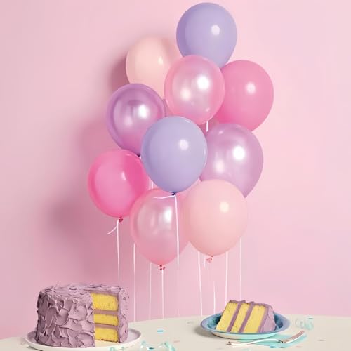 Image of Pastel Pink and Purple Balloons, Princess Pearl Light Pink Purple Orange Latex Helium Party Easter Balloons for Girl Women Bridal Baby Shower Wedding Mermaid Butterfly Fairy Birthday Party Decorations