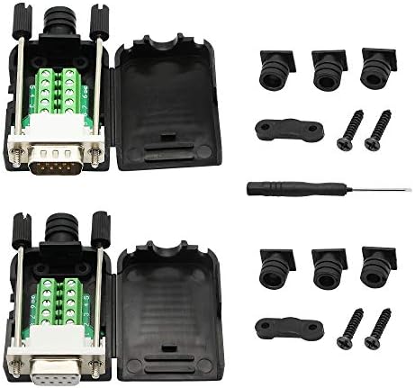 SinLoon DB9 Connector Adapter RS232 Serial Port D-SUB Adapter Plate Breakout Board Solder-Free (1-Pair Male+Female with Screwdriver ，White Rubber Core)