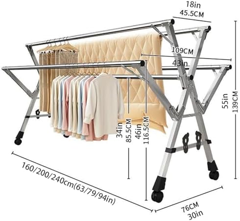 This Foldable Clothes Drying Rack with Wheels, Indoor/Outdoor Collapsible Laundry Solution, Space-Saving Design for Efficient Drying