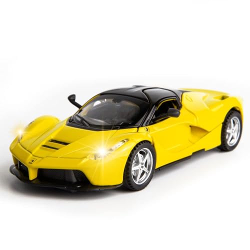 Image of 1:32 LaFerrari Toy Car, Metal Pull Back Diecast Model Car with Openable Doors, Sound & Light, Gifts for Kids (Yellow)