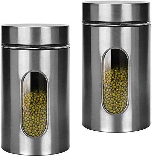 Contenitori Alimentari per Cereali Set Set di 2 barattoli for caffè da cucina, contenitori for alimenti in acciaio inossidabile con coperchi ermetici e finestre trasparenti, organizzazione dispensa e