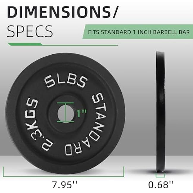 Cast Iron 1-Inch Standard Weight Plate for Strength Training & Weightlifting, Home Gym, Multiple Weights Available