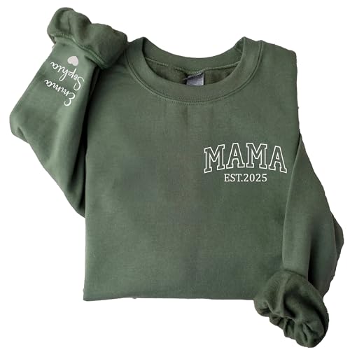 Custom Mama Embroidered Sweatshirt with GrandKids Names on Sleeve, for Mom, New Grandma Outfit3